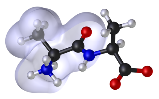 Ball and stick model showing electron cloud